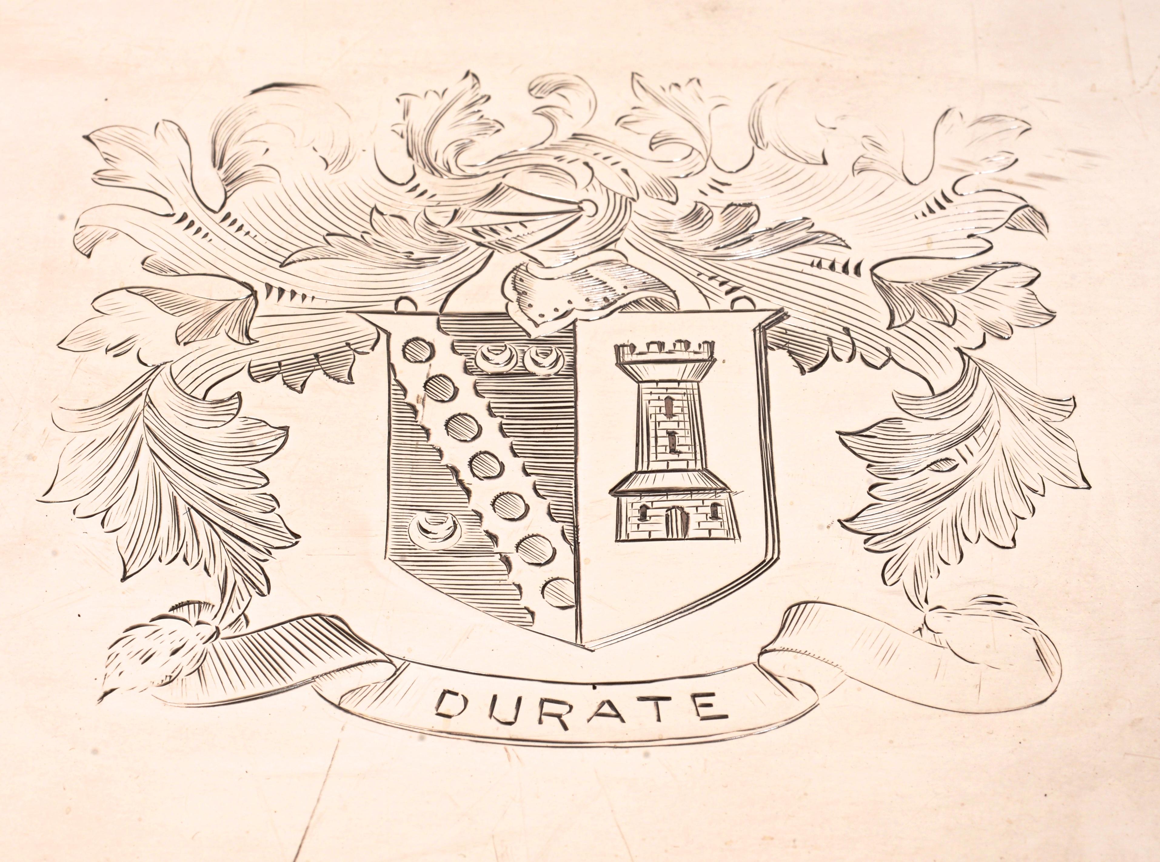 Large Antique Sheffield Tray with Armorial Engraving and Bone Handles c1800 In Good Condition In valatie, NY