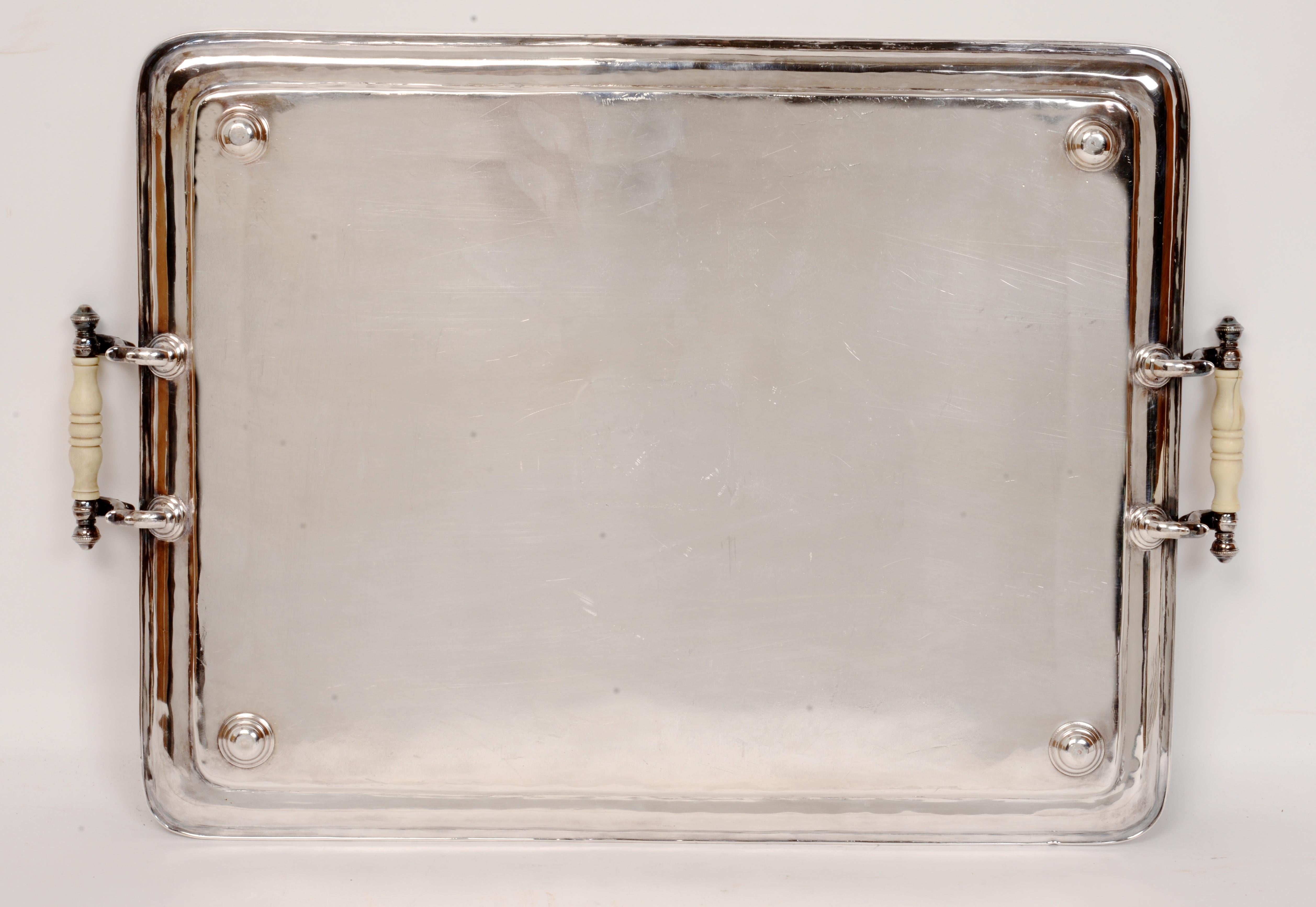 Large Antique Sheffield Tray with Armorial Engraving and Bone Handles c1800 For Sale 1