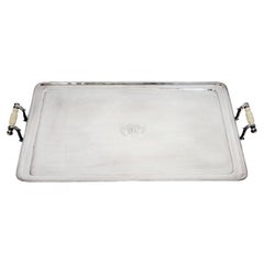 Large Antique Sheffield Tray with Armorial Engraving and Bone Handles c1800