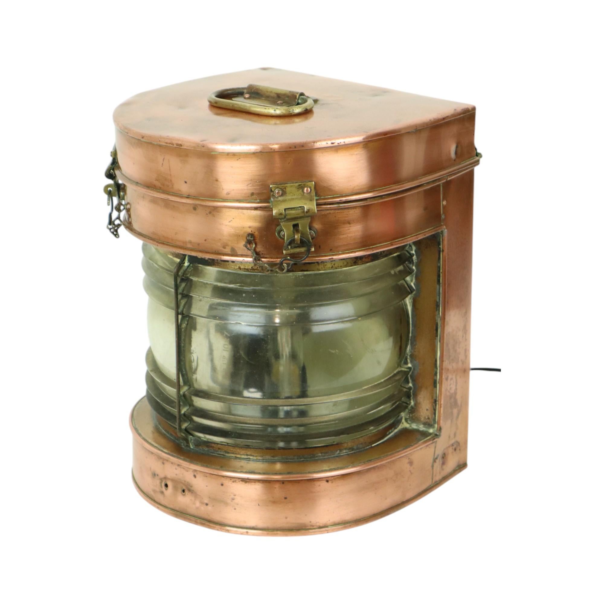 Large Antique Ship Lamp Lantern Red Copper Memorabilia For Sale 2