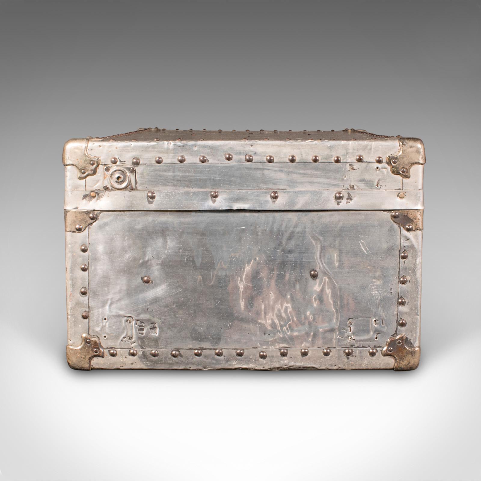 European Large Antique Shipping Chest, Continental, Aluminium, Trunk, Edwardian, C.1910 For Sale