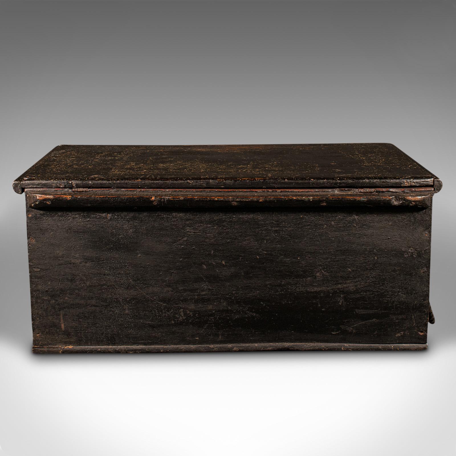 19th Century Large Antique Ship's Chest, English, Ebonised Pine, Workman's Trunk, Victorian For Sale