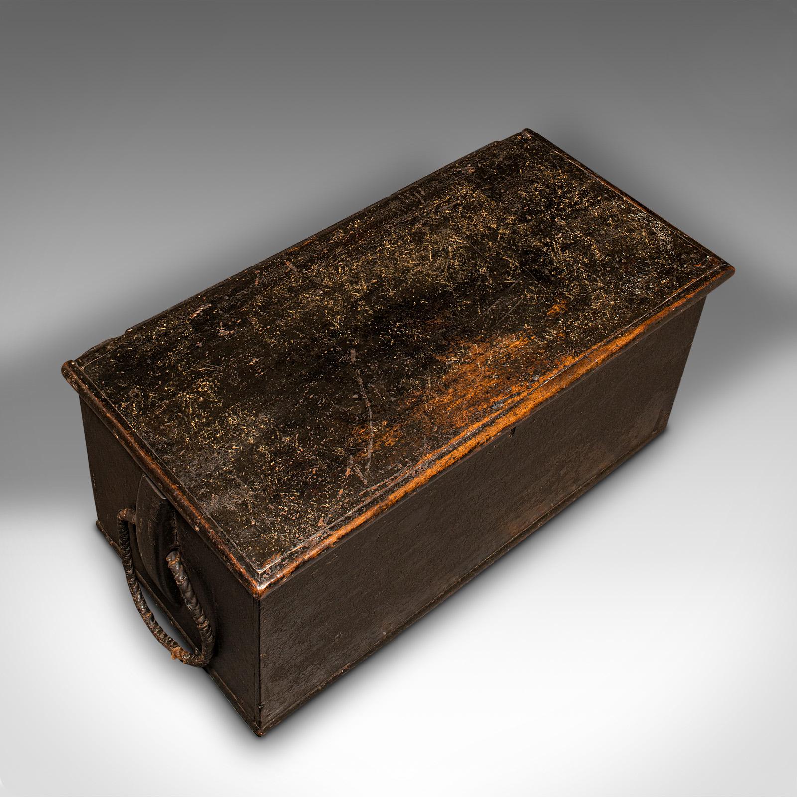 Large Antique Ship's Chest, English, Ebonised Pine, Workman's Trunk, Victorian 1