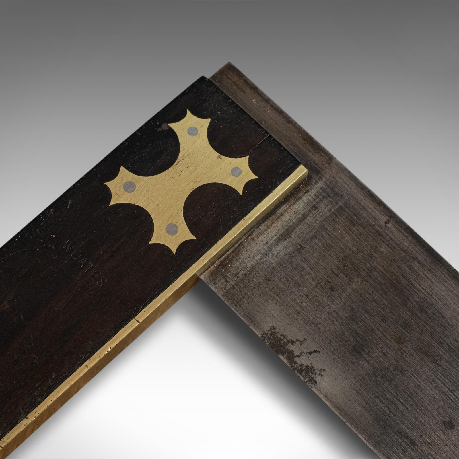 Brass Large Antique Shipwright's Set Square, English, Rosewood, Tool, Victorian, 1880 For Sale
