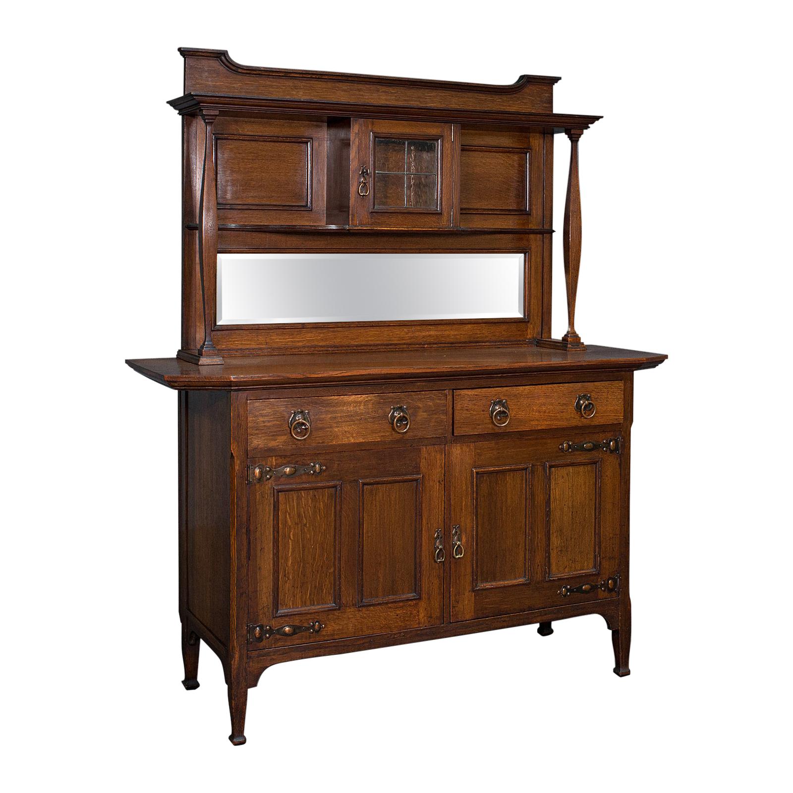 Large Antique Sideboard, English, Oak, Dresser, Cabinet, Liberty & Co, Victorian For Sale