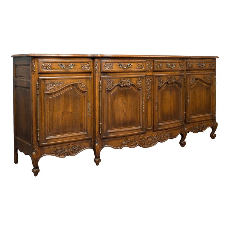 Large Antique Sideboard, French, Bow Front, Oak, Buffet circa