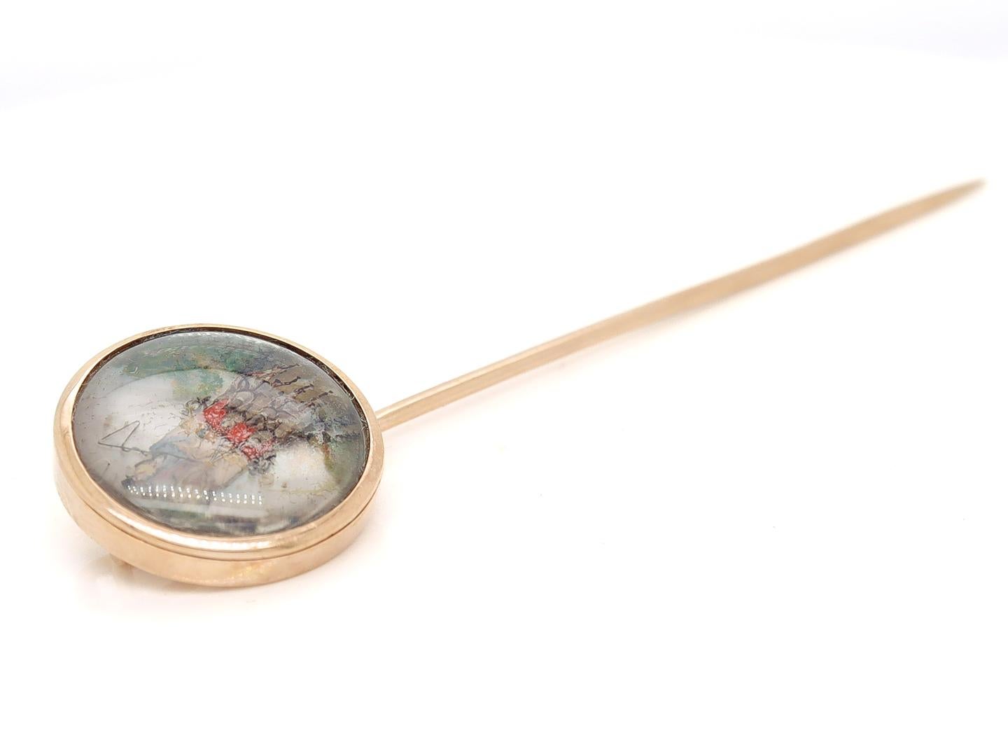 Large Antique Signed 14k Gold Essex Crystal Stickpin of a Stagecoach or Carriage For Sale 7