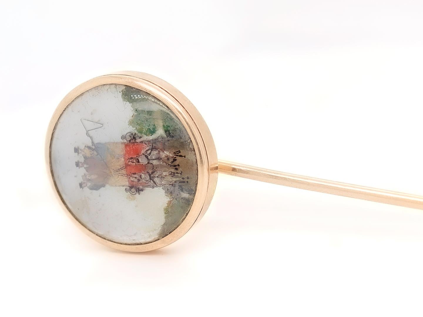 Large Antique Signed 14k Gold Essex Crystal Stickpin of a Stagecoach or Carriage For Sale 1