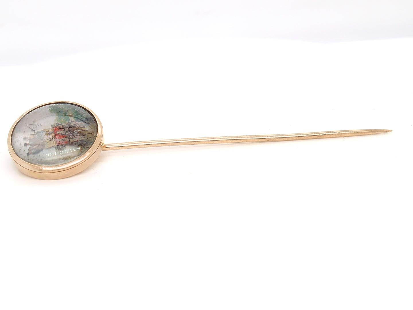 Large Antique Signed 14k Gold Essex Crystal Stickpin of a Stagecoach or Carriage For Sale 2