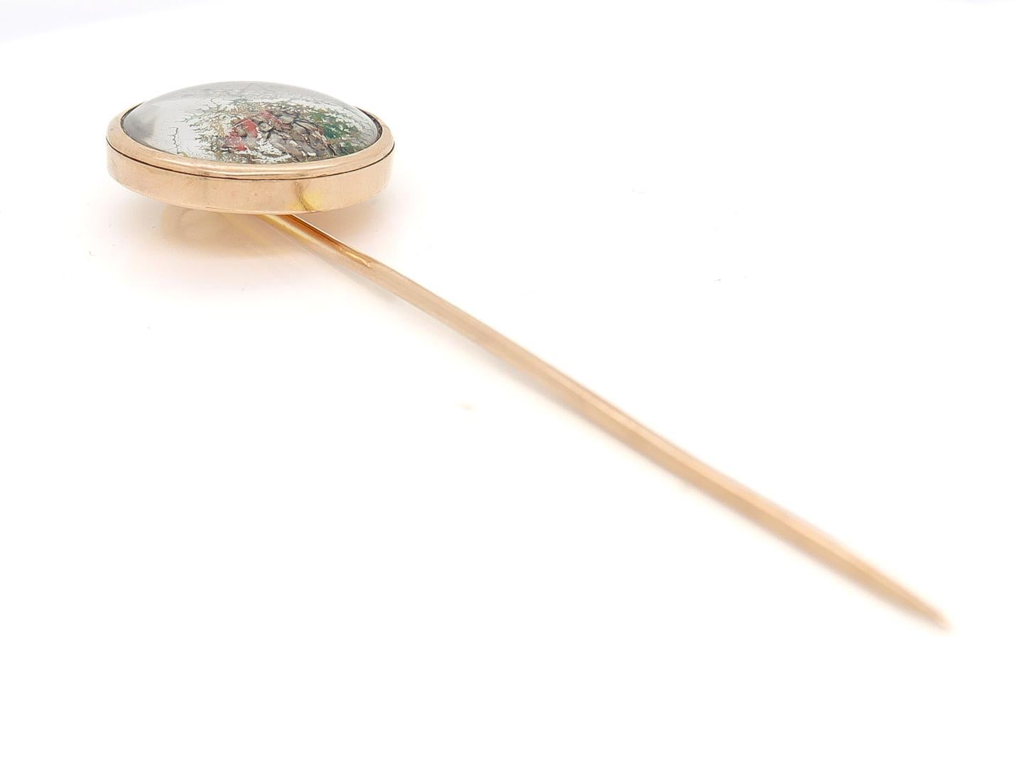 Large Antique Signed 14k Gold Essex Crystal Stickpin of a Stagecoach or Carriage For Sale 4