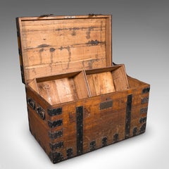 Large Antique Silver Chest, English, Oak, Iron Bound, Shipping Trunk, Victorian