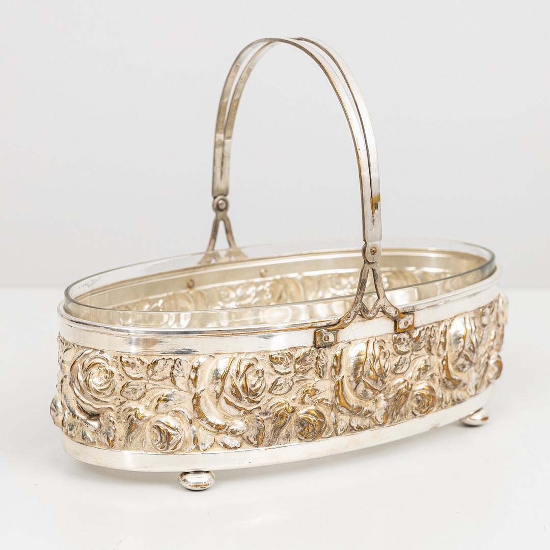 Großer antiker europäischer Dekoschalenbecher aus Silber, Roségold, Silber, Silber und Kristall im Angebot 1