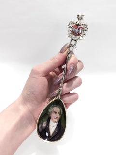 Large Antique Silver & Enamel Goethe Portrait Frankfurt Souvenir Spoon