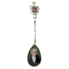 Large Antique Silver & Enamel Goethe Portrait Frankfurt Souvenir Spoon