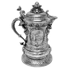 Großer antiker Flagonkrug aus Silber Budapest, ca. 1886, österreichisch – ungarisch
