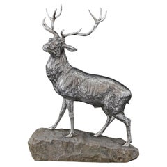 Large Antique Silver Model of a 12 Point Royal Stag