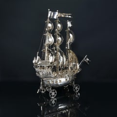 Large Antique Silver Nef Galleon