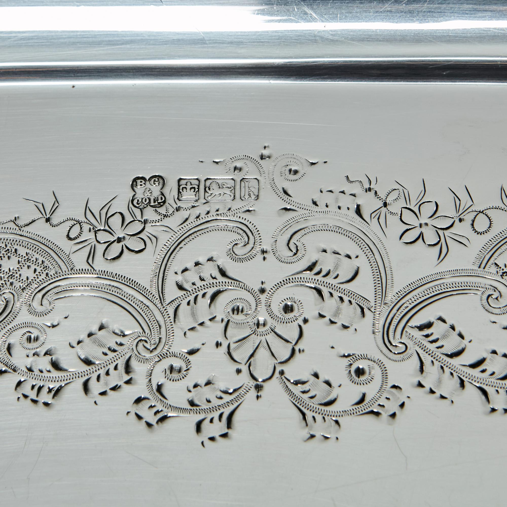 Large Antique Silver Oblong Tray For Sale 3