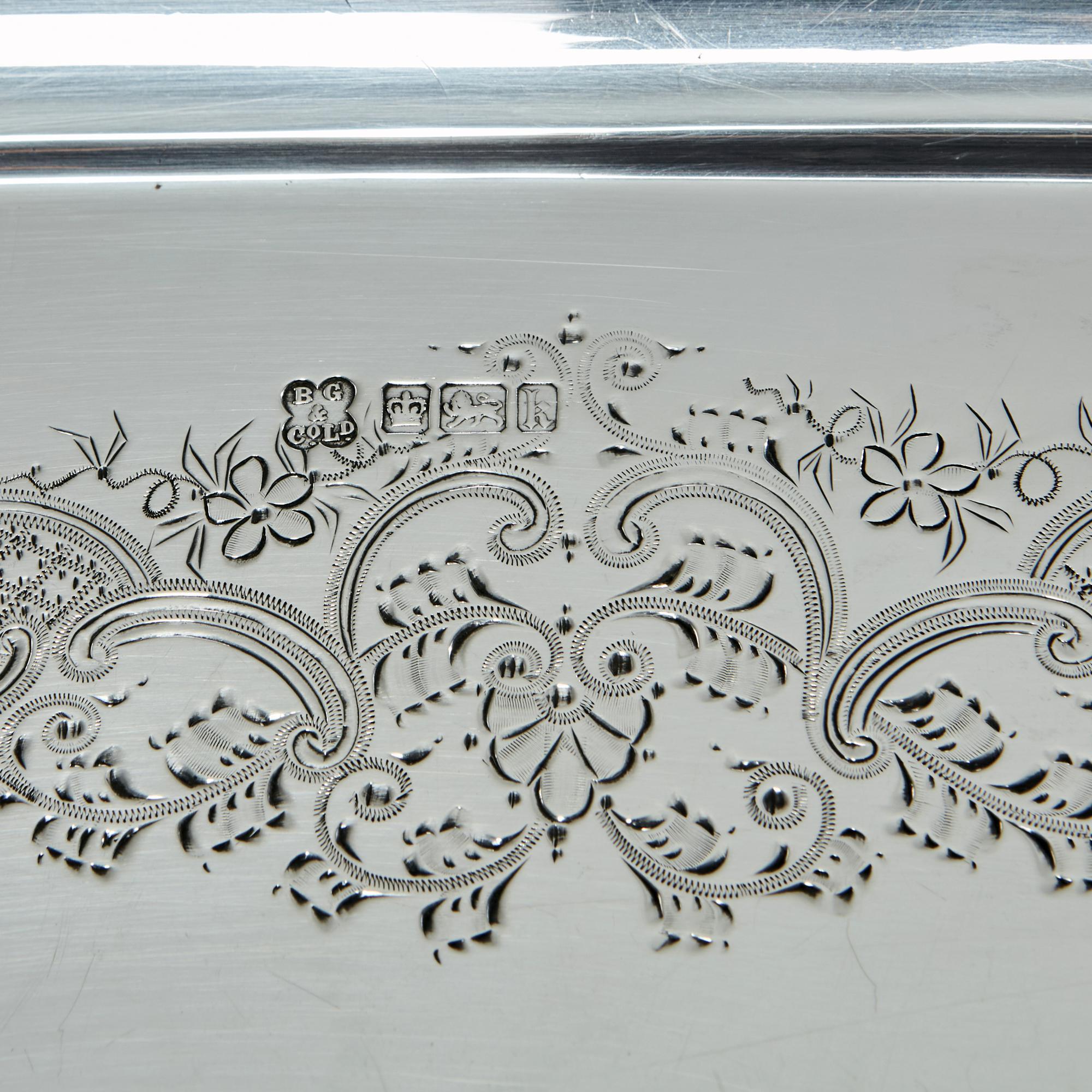 Bandeja oblonga grande de plata antigua en venta 3