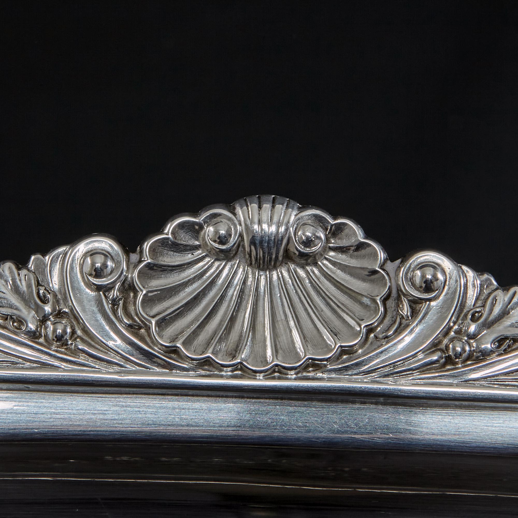 Edwardian Large Antique Silver Oblong Tray For Sale