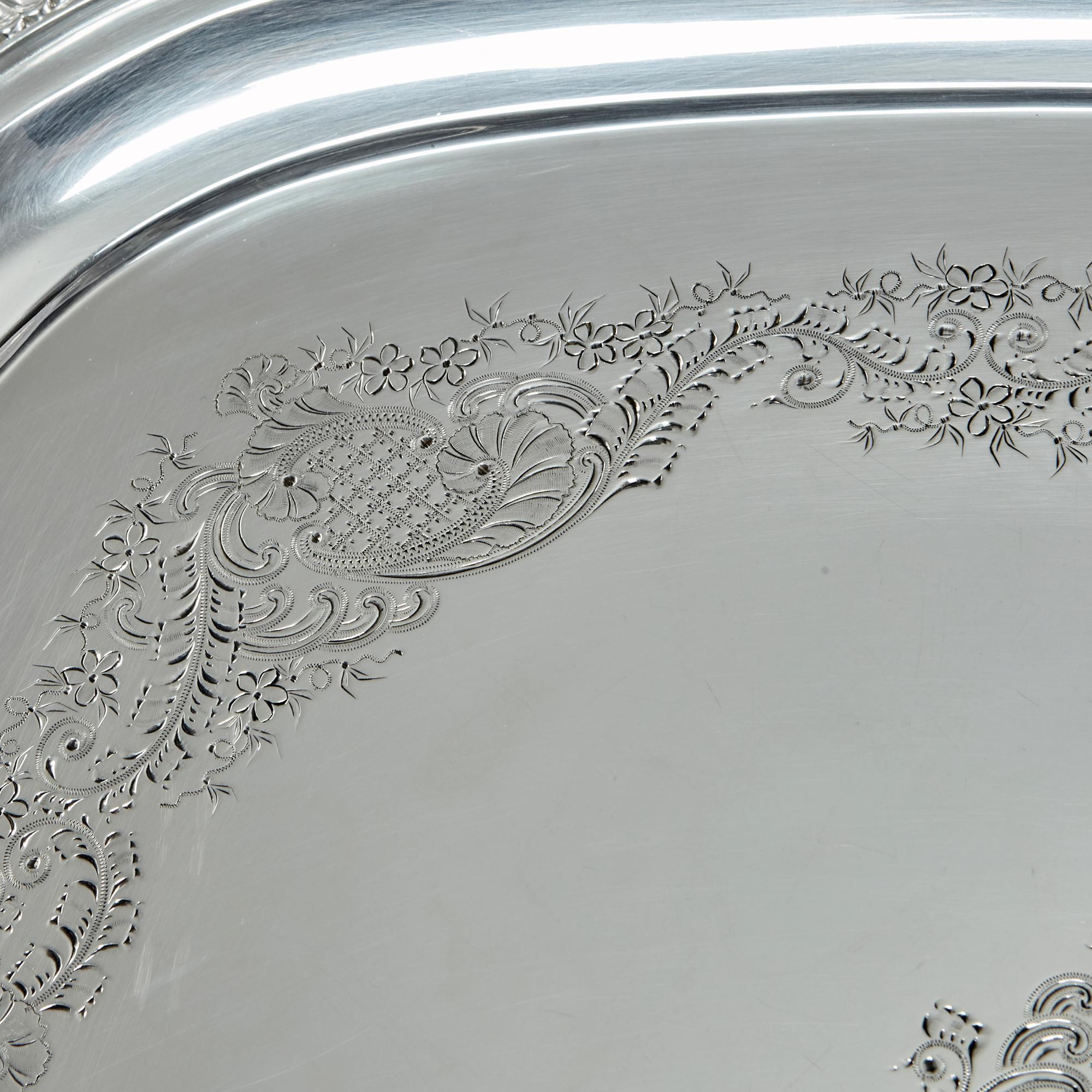 Bandeja oblonga grande de plata antigua Plata esterlina en venta