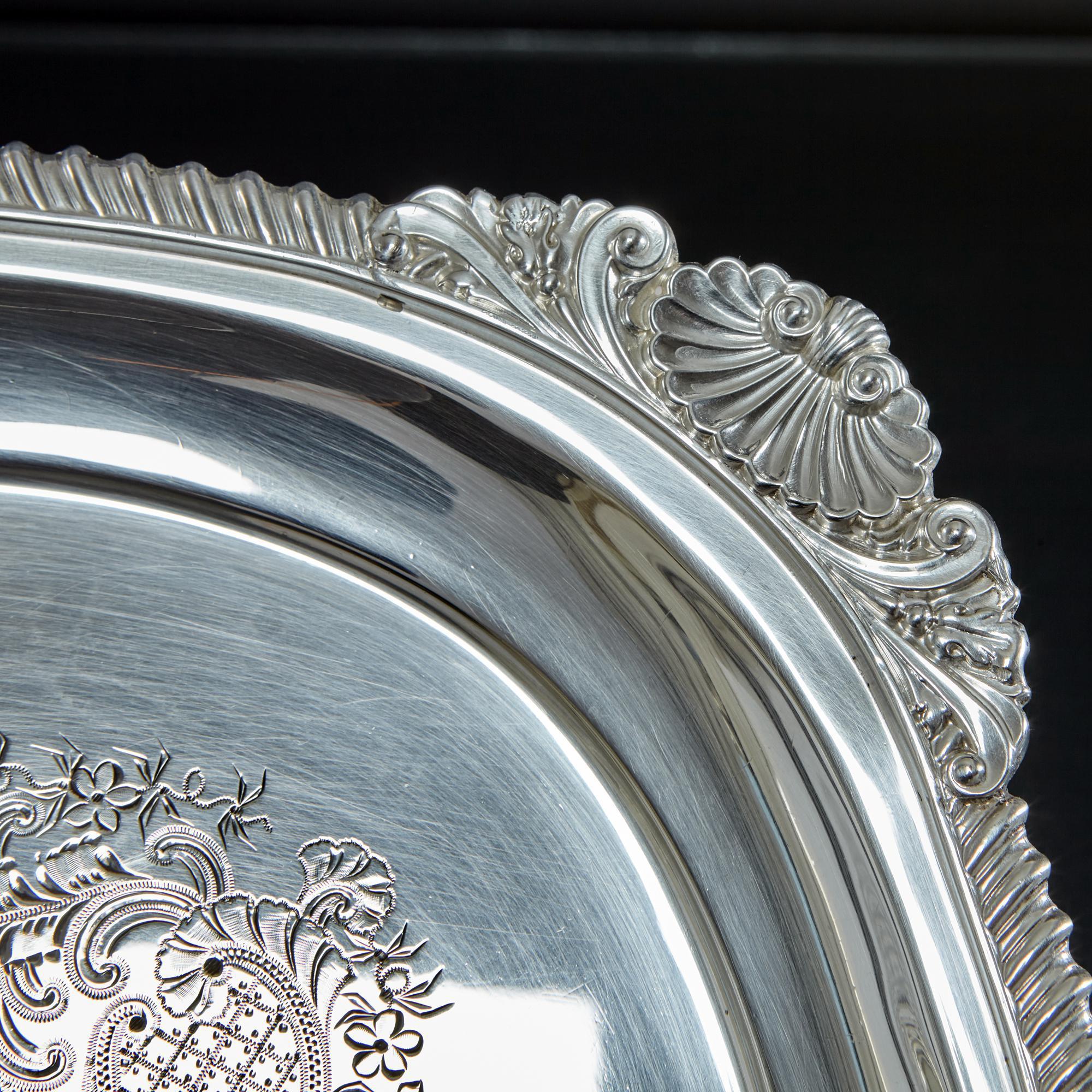 Large Antique Silver Oblong Tray For Sale 2