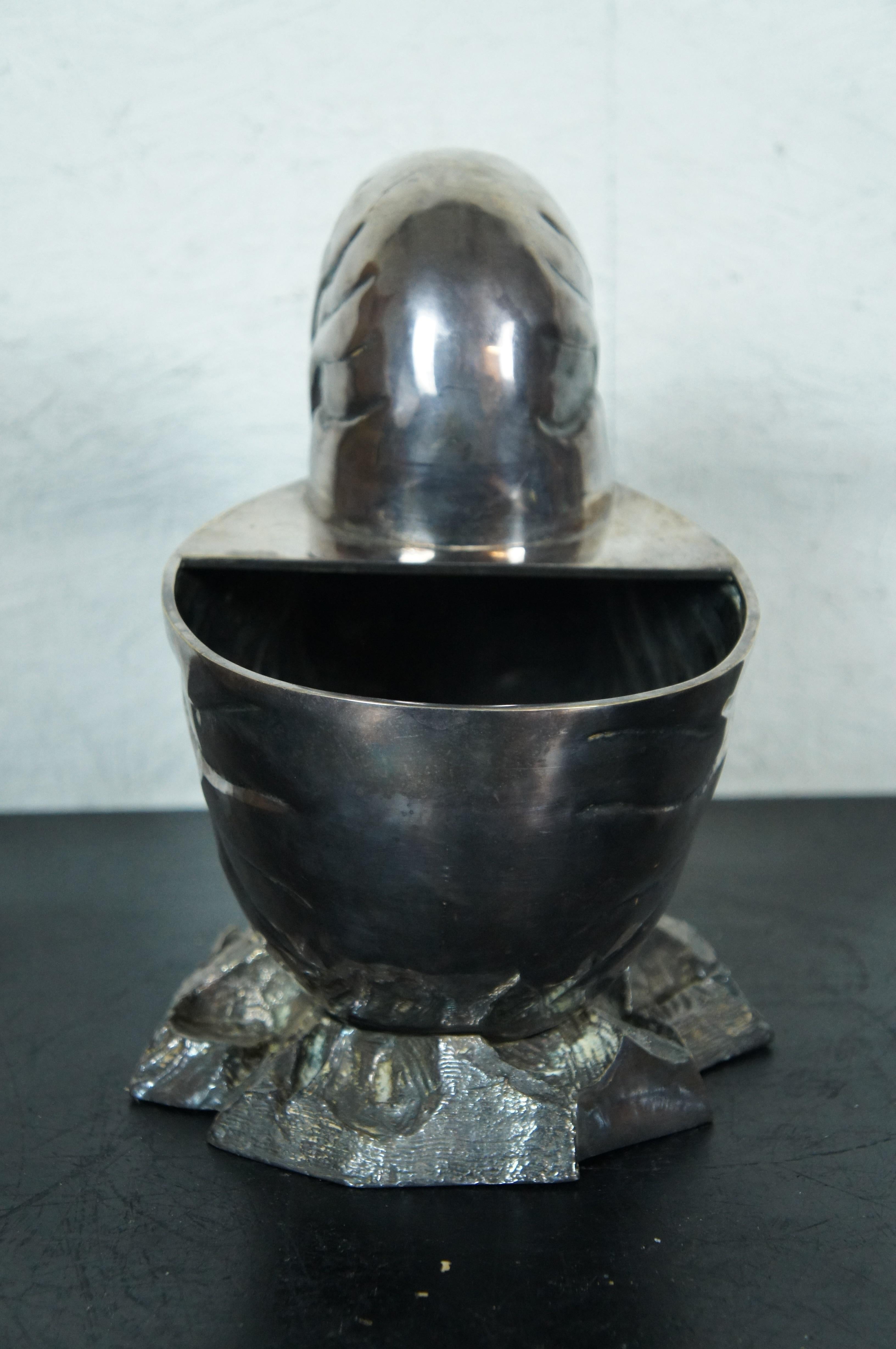 20th Century Large Antique Silver Plate Nautilus Spiral Sea Shell Spoon Warmer Cachepot 13