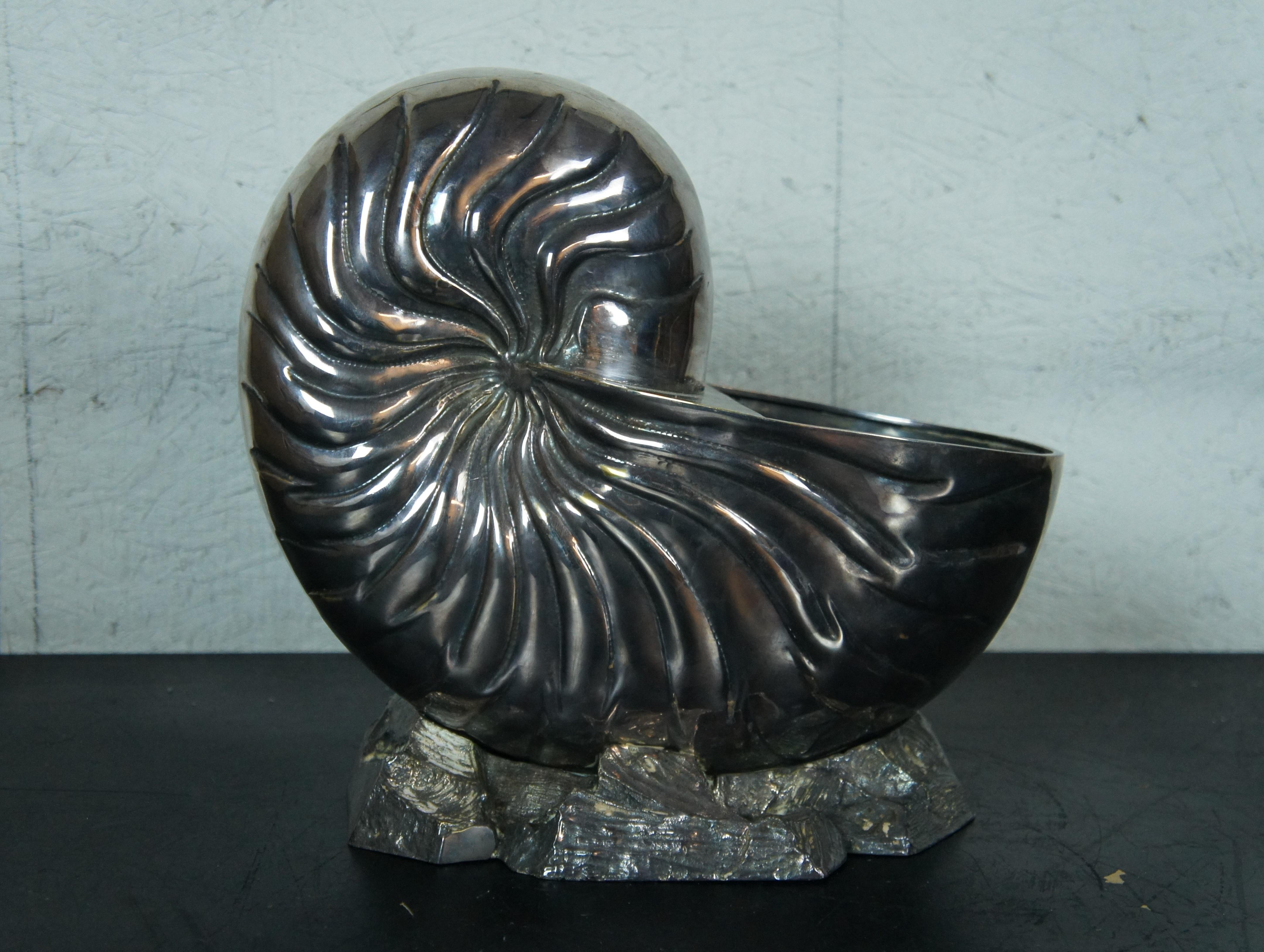 Metal Large Antique Silver Plate Nautilus Spiral Sea Shell Spoon Warmer Cachepot 13