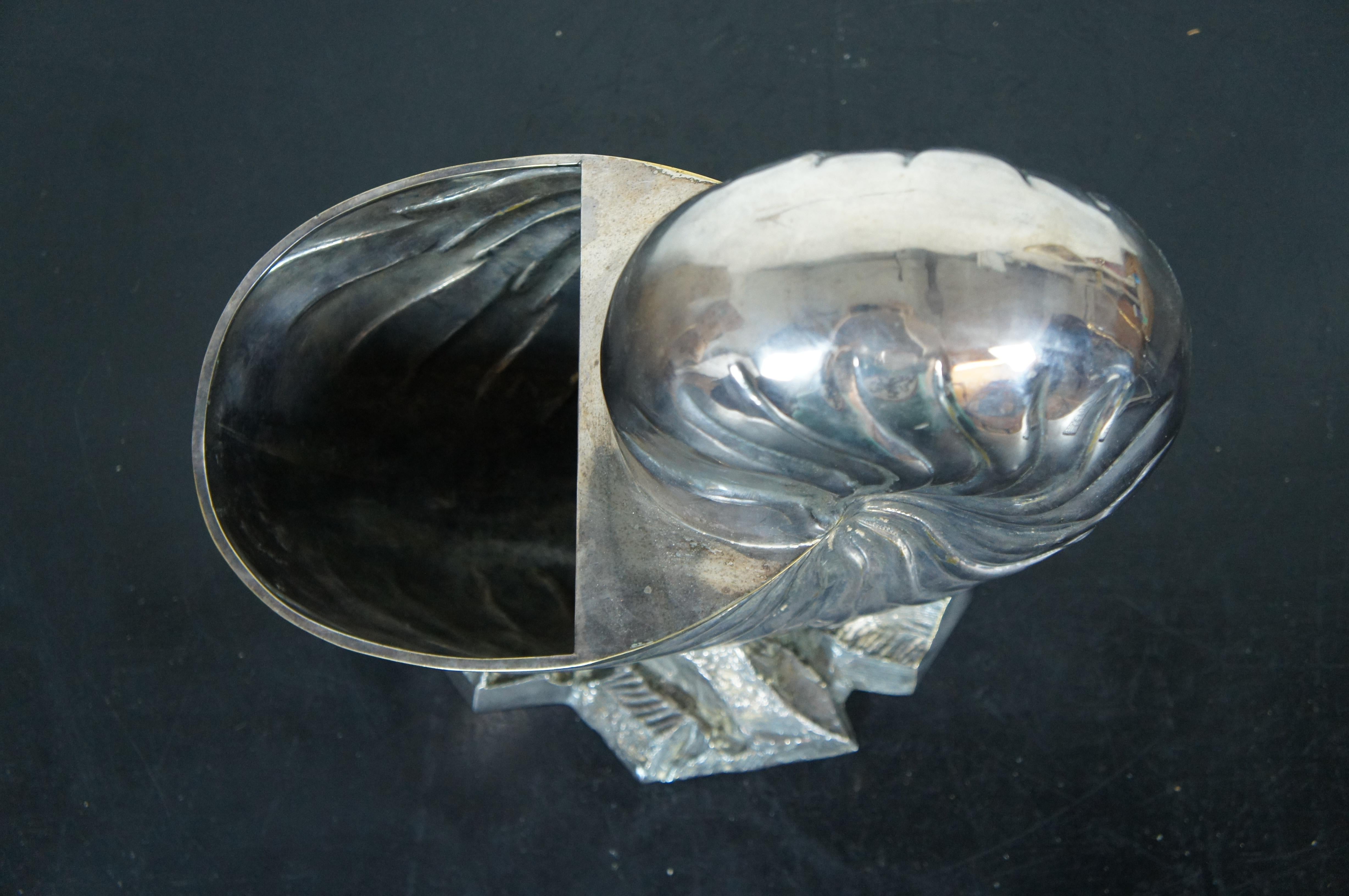 Large Antique Silver Plate Nautilus Spiral Sea Shell Spoon Warmer Cachepot 13