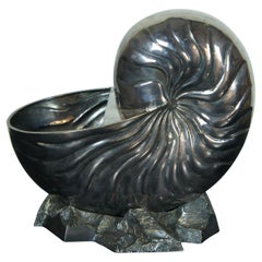 Large Antique Silver Plate Nautilus Spiral Sea Shell Spoon Warmer Cachepot 13"