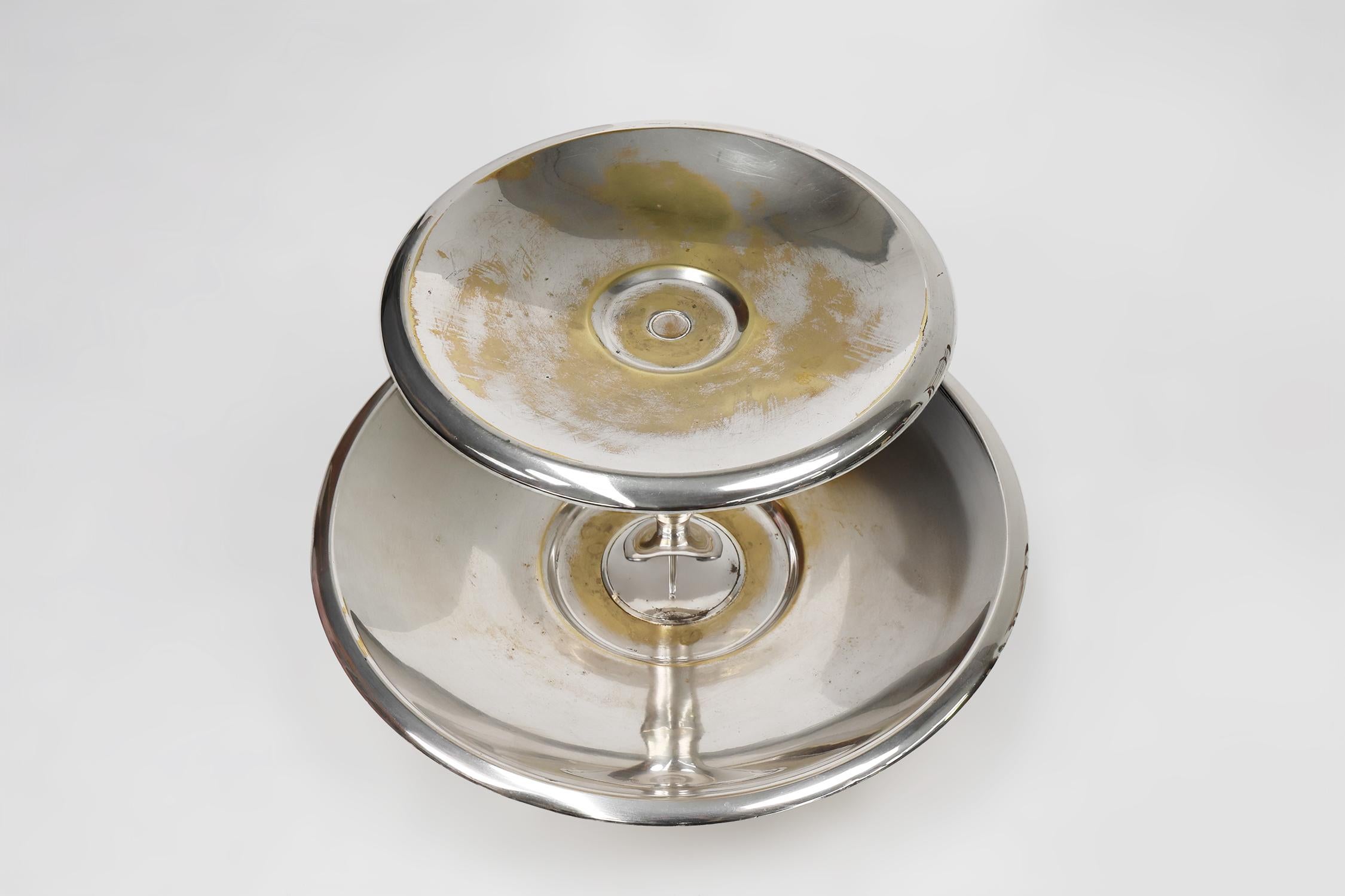 Gran cuenco / etagère antiguo plateado, Francia ca. 1900 Art Decó