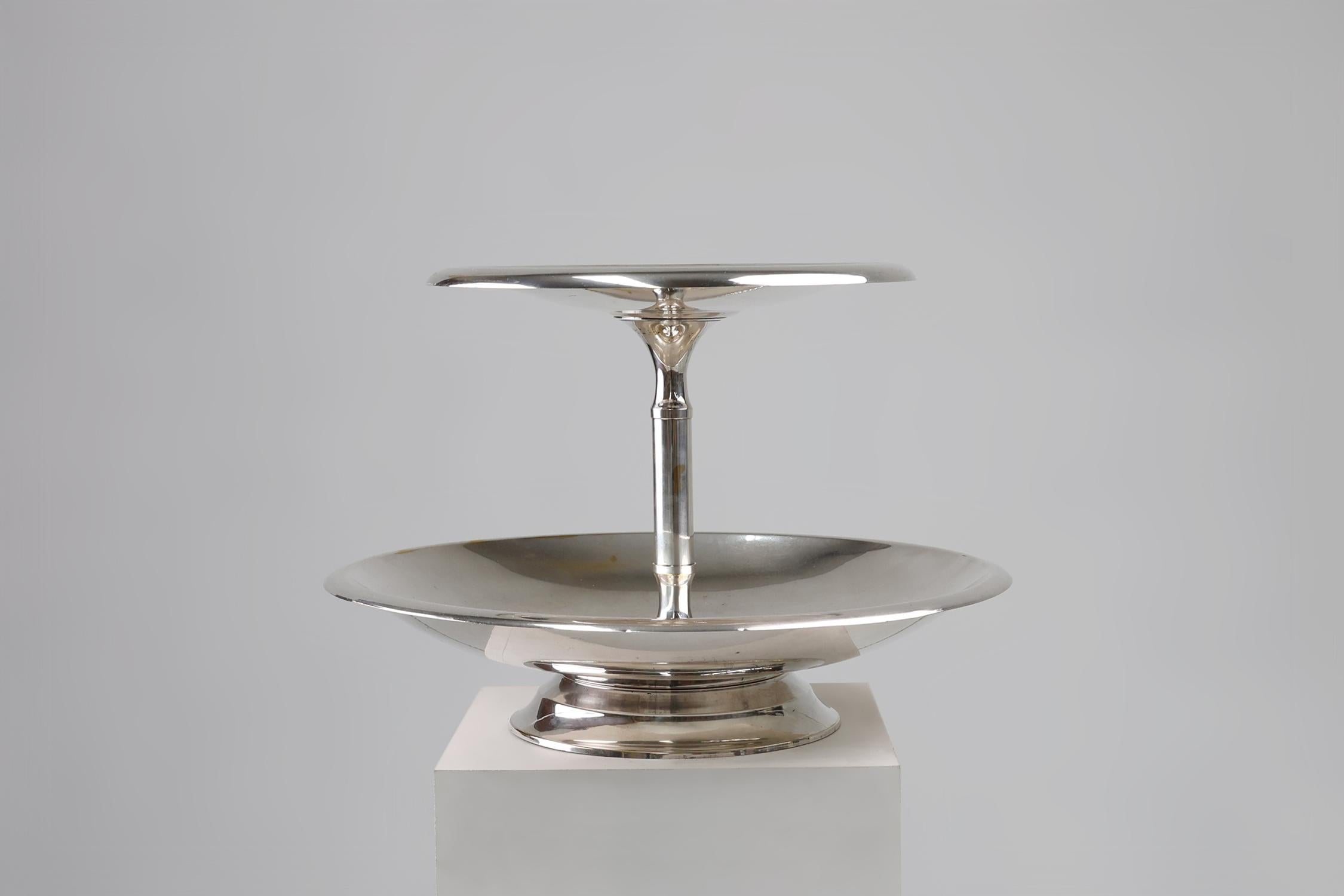 Gran cuenco / etagère antiguo plateado, Francia ca. 1900 en Bueno Estado en Meulebeke, BE