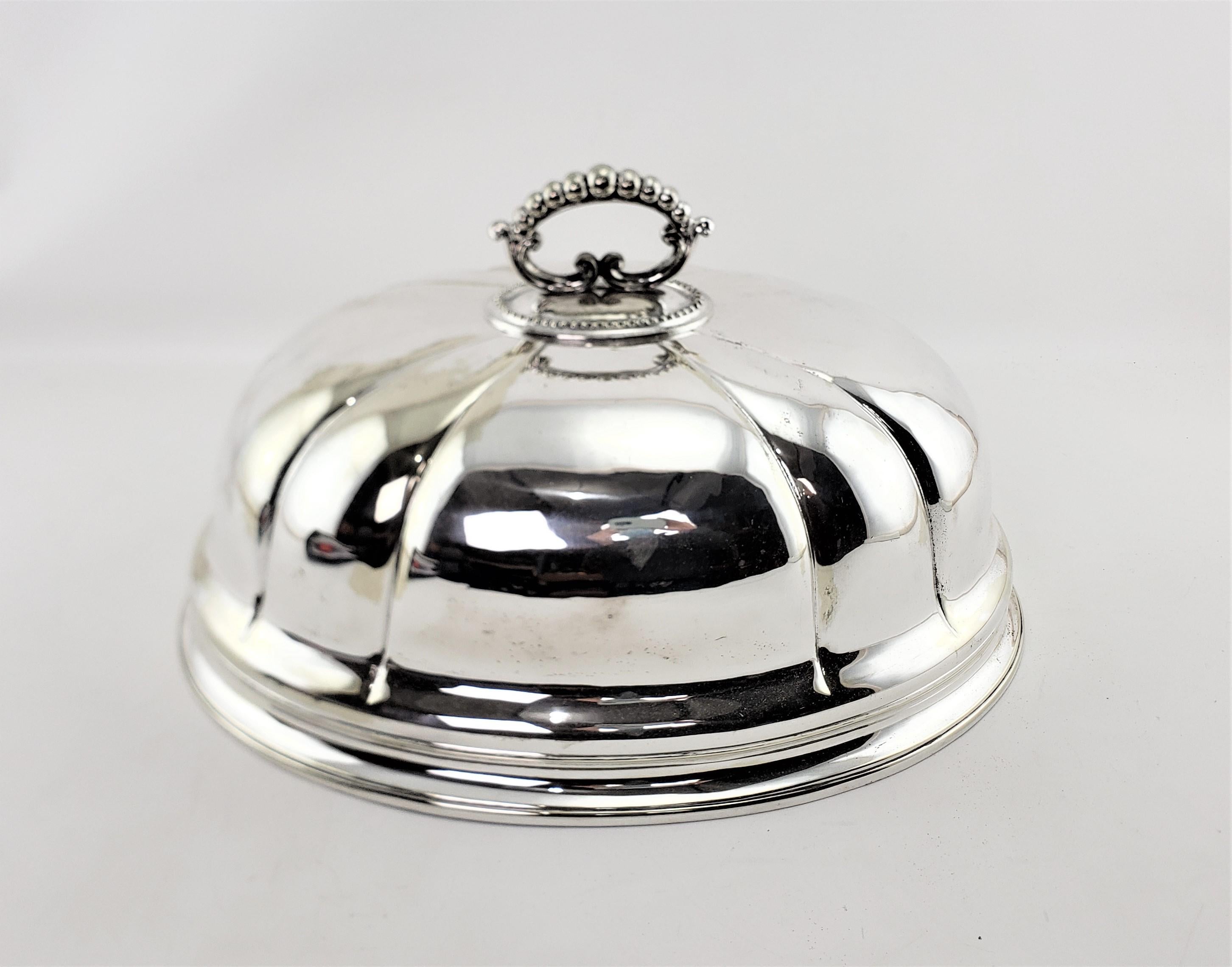 Edwardian Large Antique Silver Plated Meat Dome with Scalloped Sides & Beaded Handle For Sale