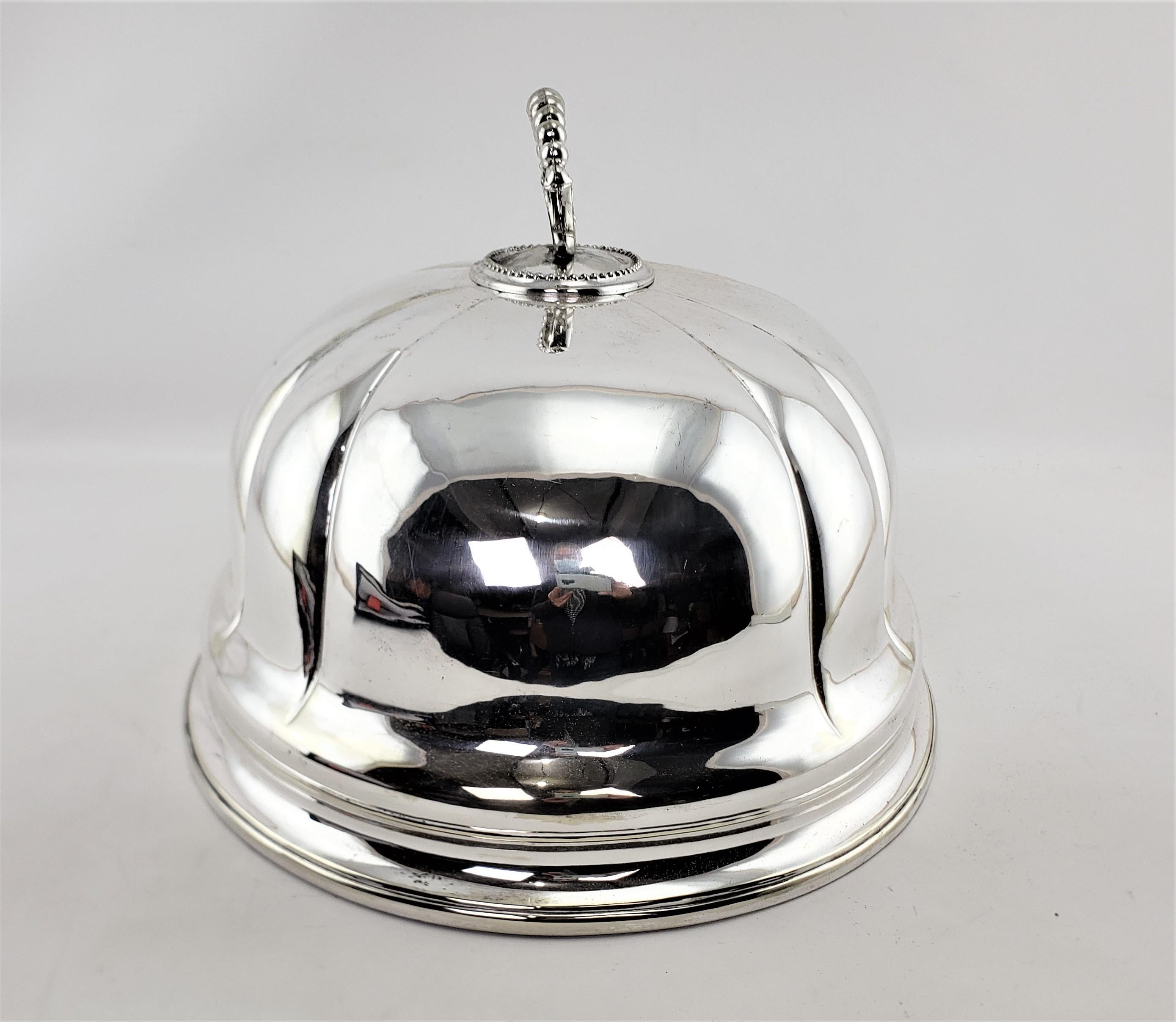Machine-Made Large Antique Silver Plated Meat Dome with Scalloped Sides & Beaded Handle For Sale