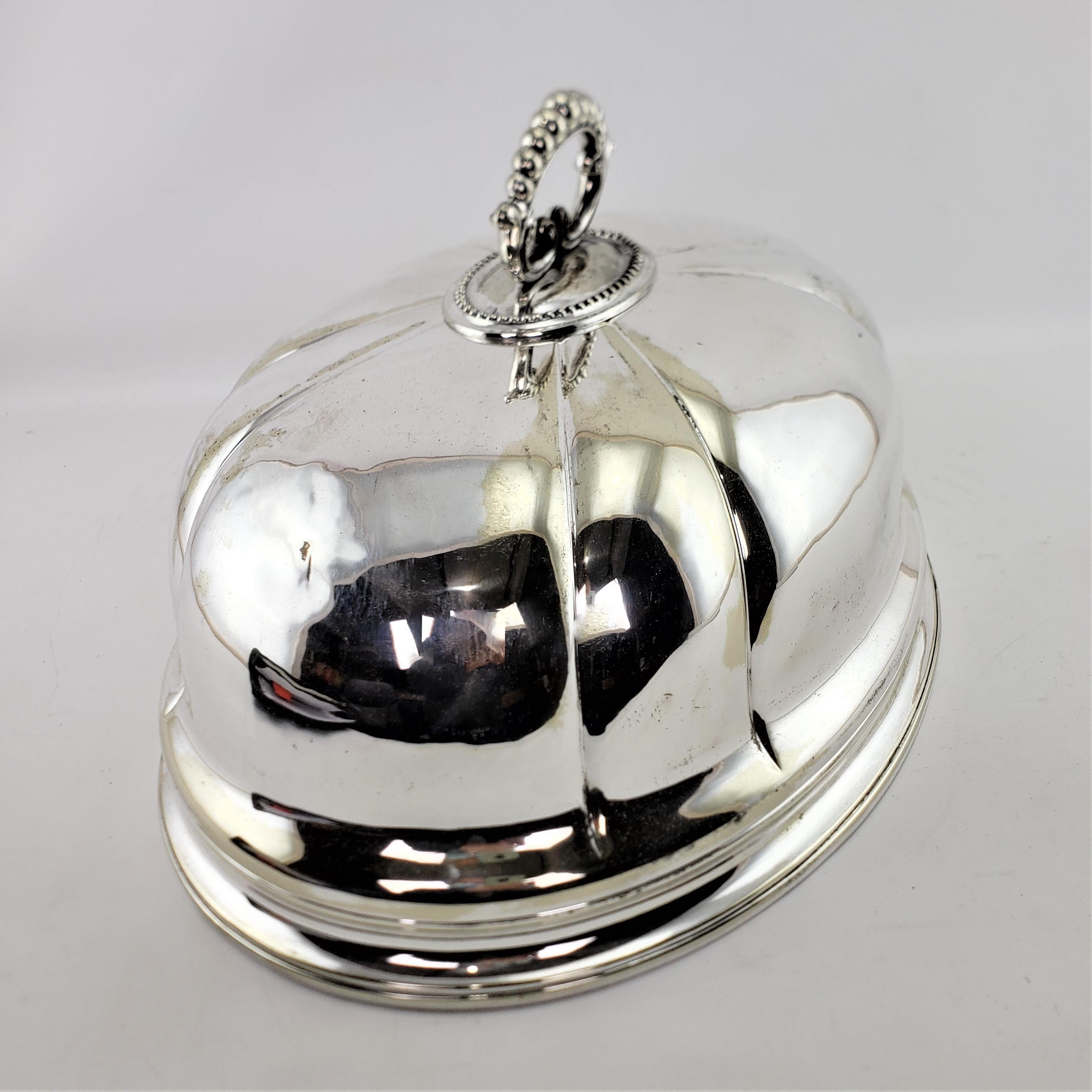 Large Antique Silver Plated Meat Dome with Scalloped Sides & Beaded Handle In Good Condition For Sale In Hamilton, Ontario