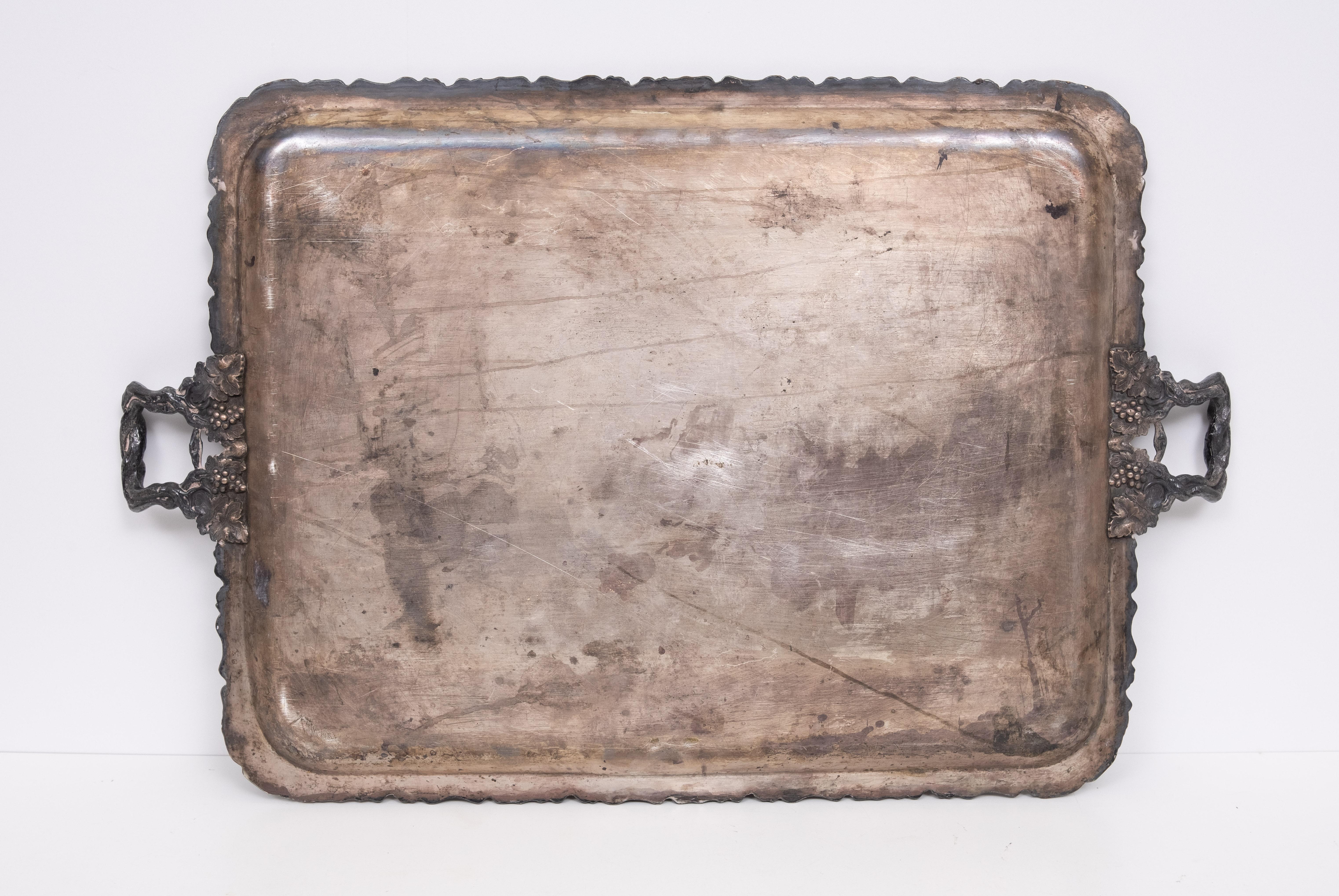 Bandeja de servir grande y antigua chapada en plata sobre cobre  Francia en venta 3
