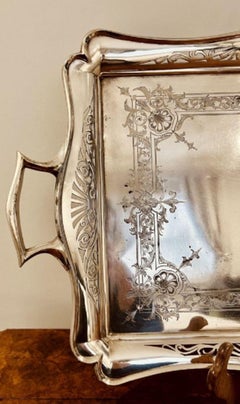 Large antique silver plated ornate tea tray