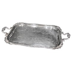 Large Vintage Silver Plated Serving Tray with Floral Decoration