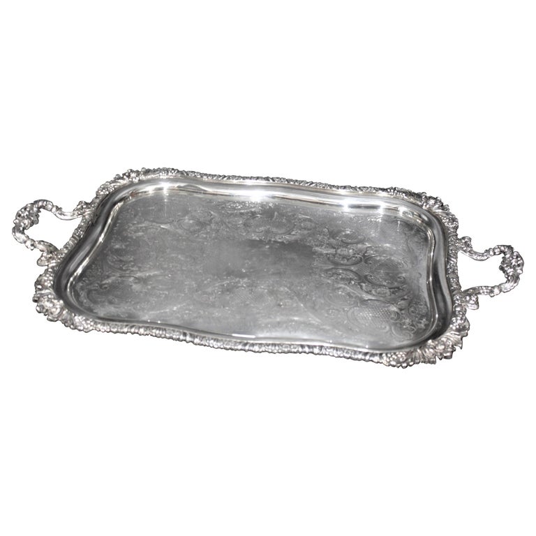 Large Antique Silver Plated Serving Tray with Floral Decoration at 1stDibs  | sterling silver serving tray, antique silver serving tray, silver serving  tray antique