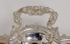 Large Antique Silver Plated Serving Tray with Incised Floral Decoration