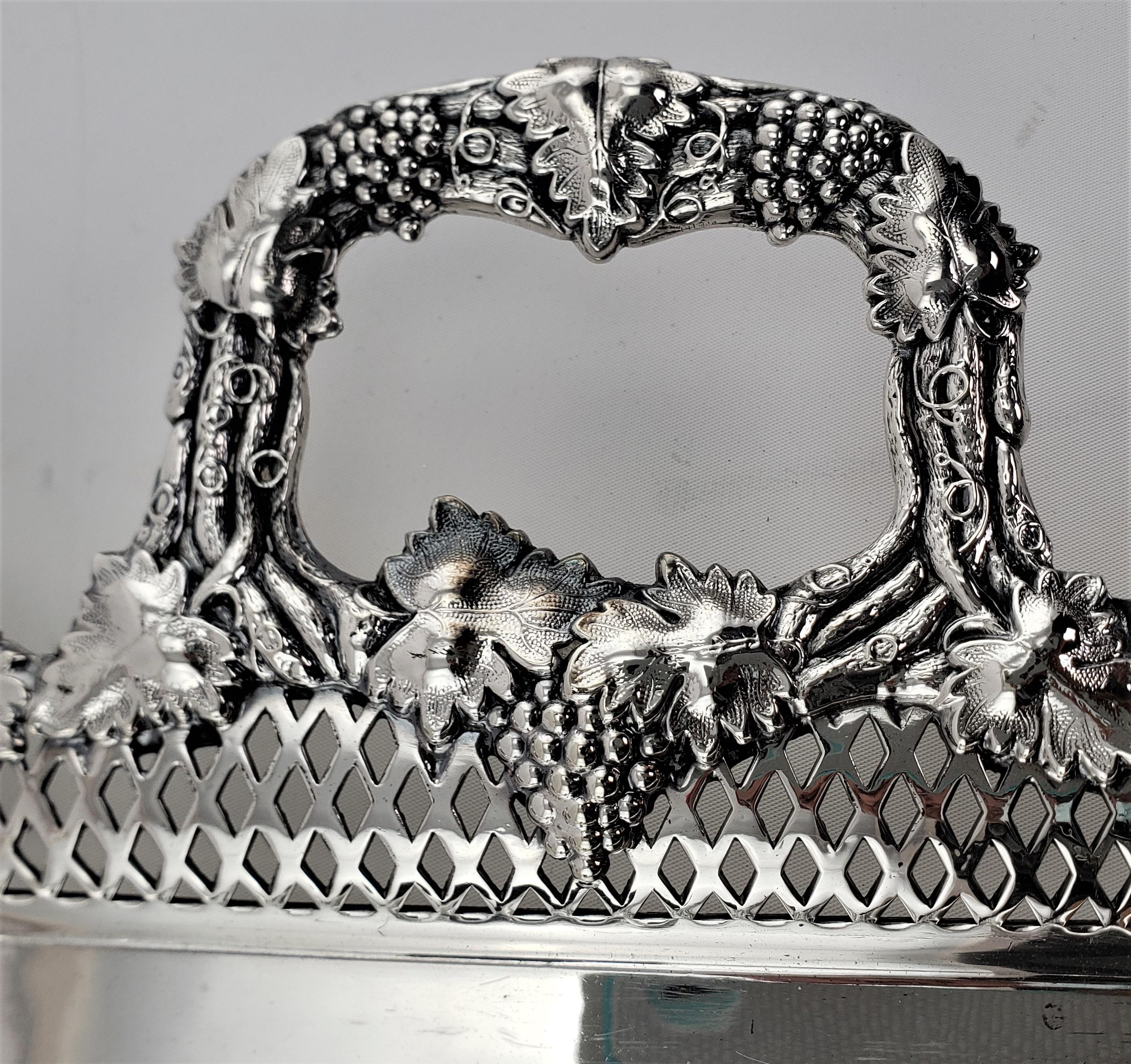 20th Century Large Antique Silver Plated Serving Tray with Pierced, Grape & Vine Decoration For Sale