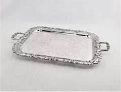 Large Antique Silver Plated Serving Tray with Pierced, Grape & Vine Decoration