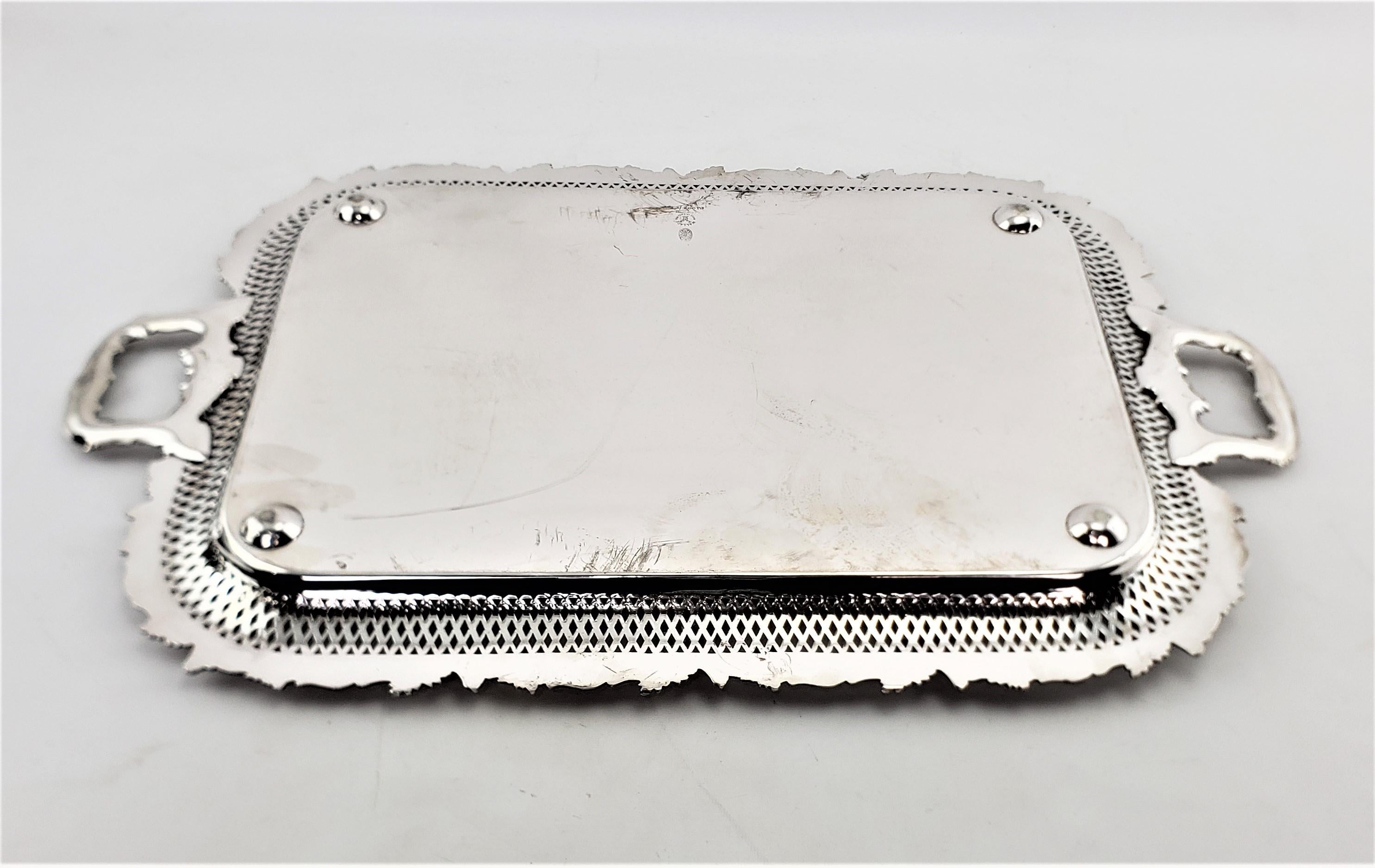 Machine-Made Large Antique Silver Plated Serving Tray with Pierced, Grape & Vine Decoration For Sale
