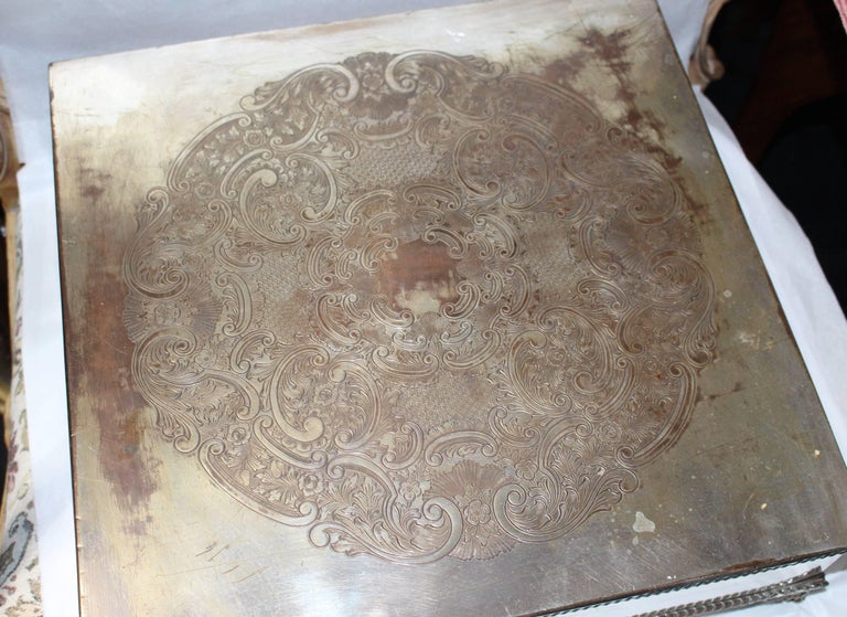 Large Antique Silver Plated Square Cake Stand For Sale at 1stdibs