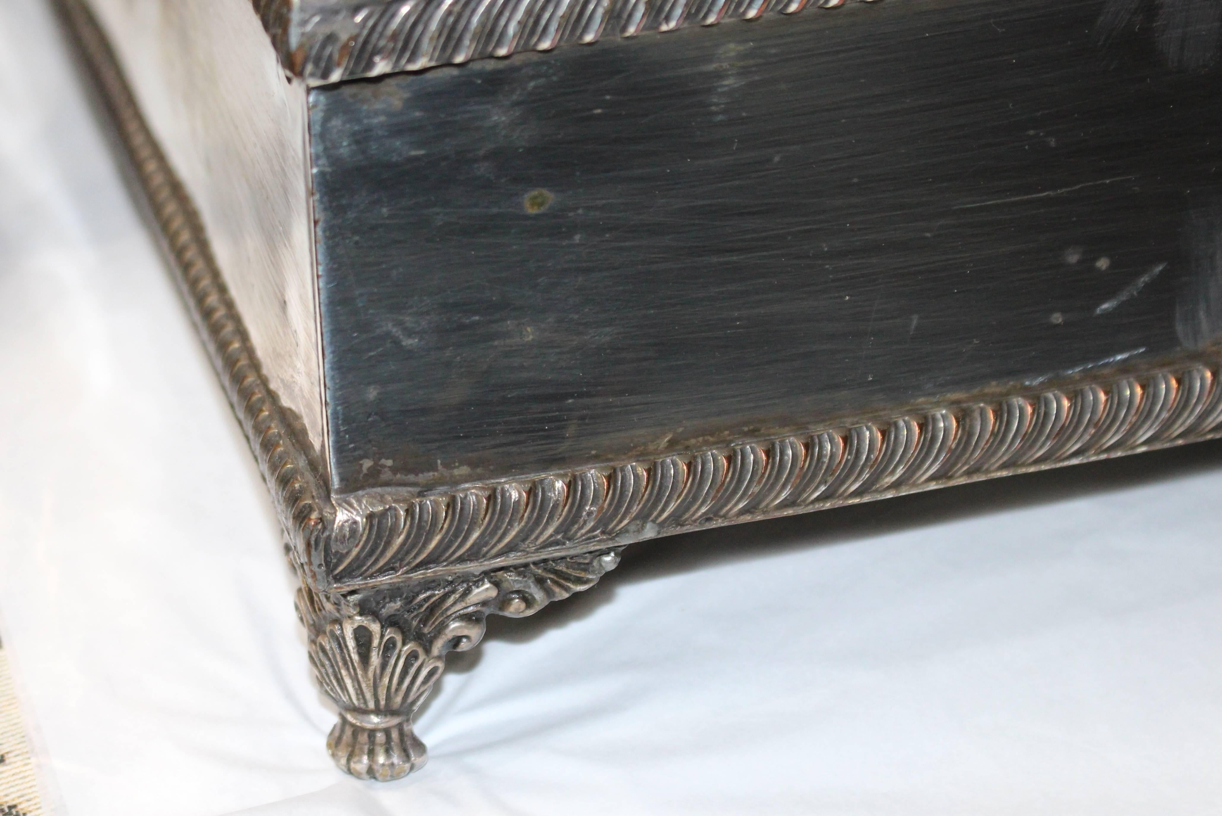 Large Antique Silver Plated Square Cake Stand For Sale 3