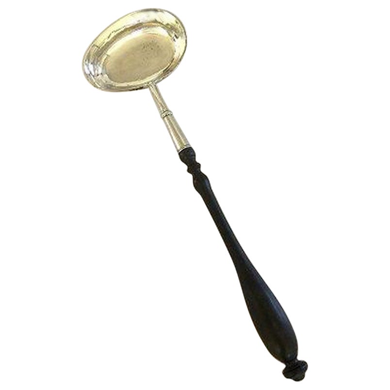 Large Antique Silver Punch Spoon with Wooden Shaft For Sale