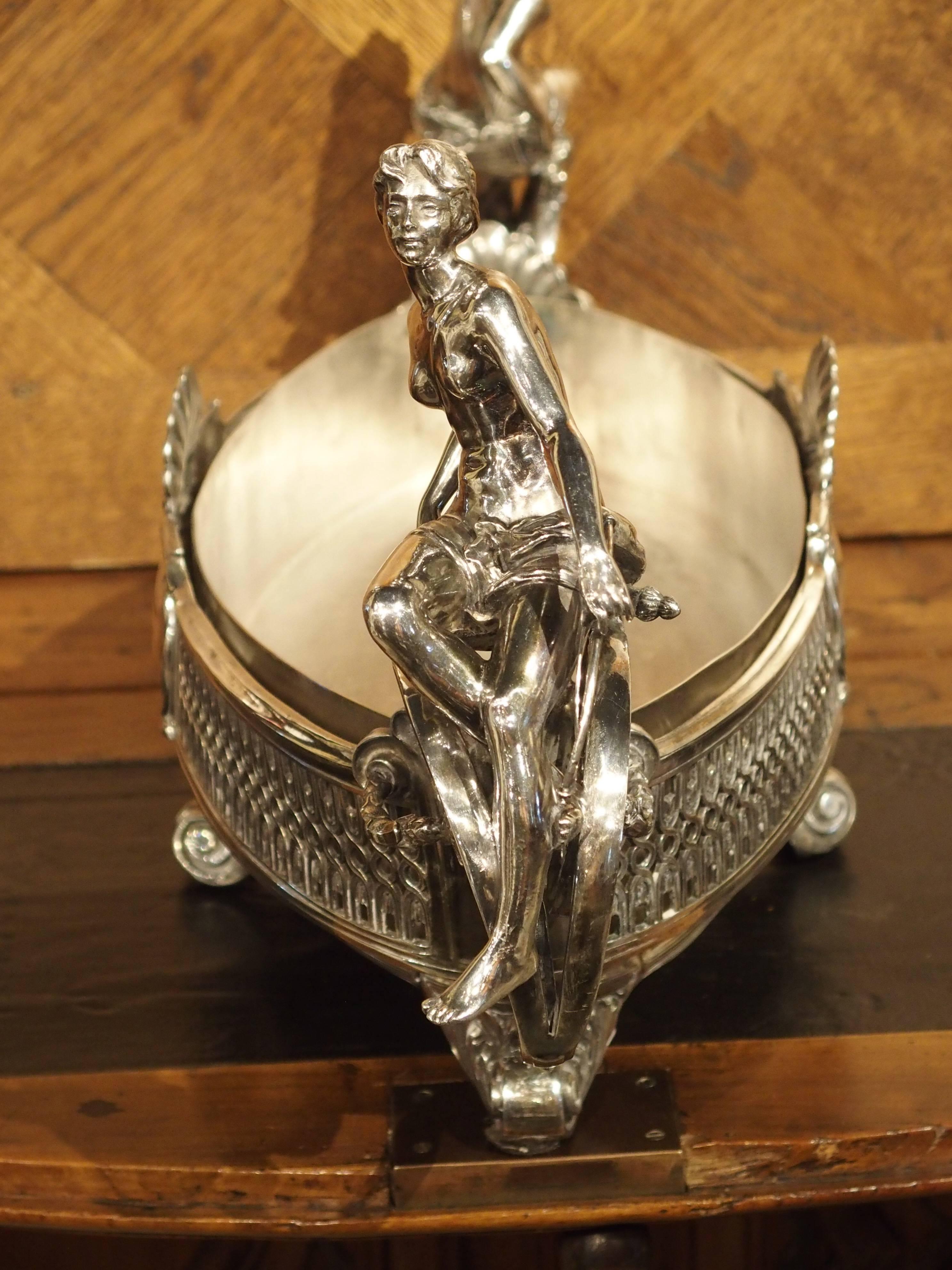 French Large Antique Silvered Bronze Jardiniere from France, circa 1890