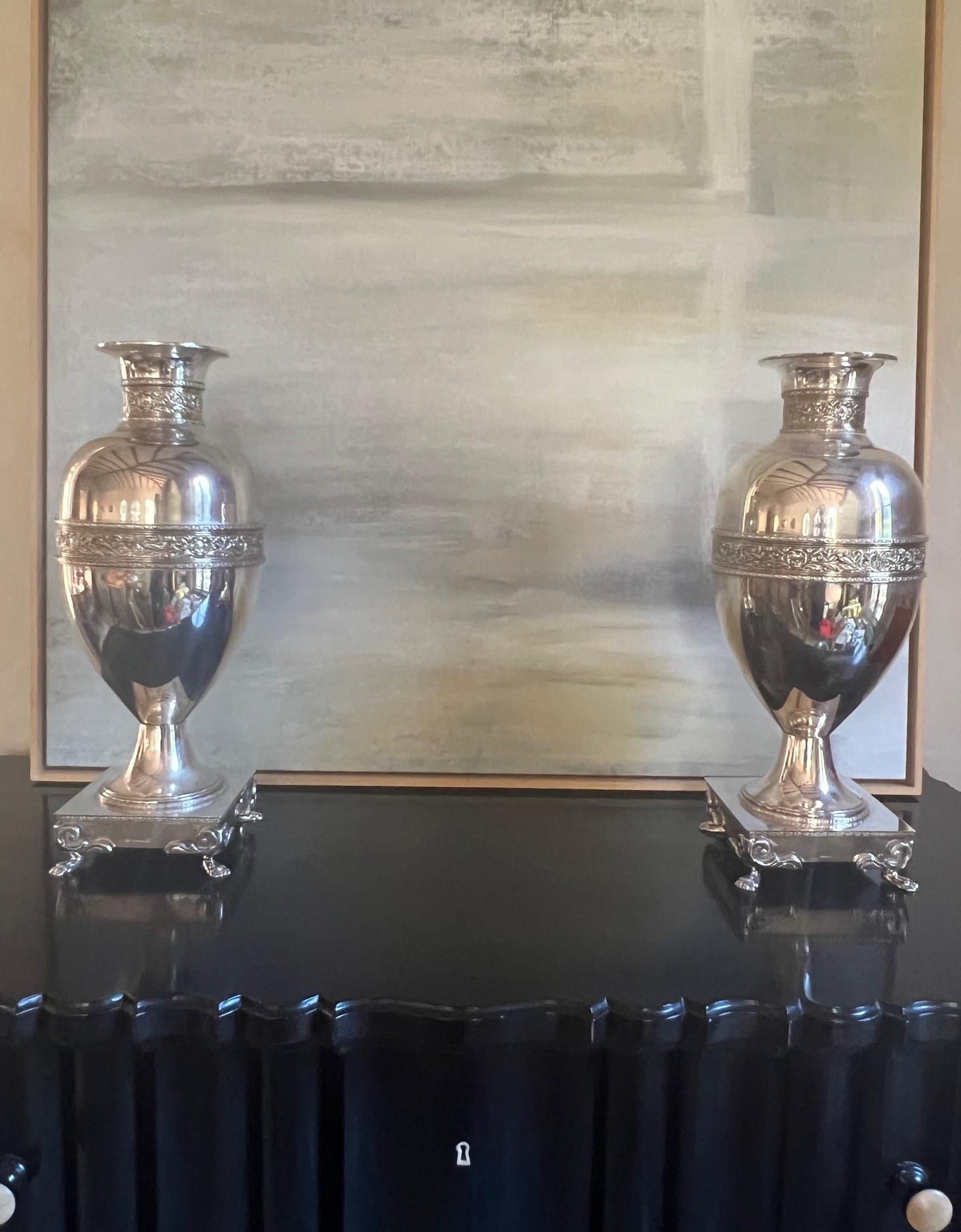 Large Antique Silverplated Urns, Set of 2 In Good Condition For Sale In Ross, CA