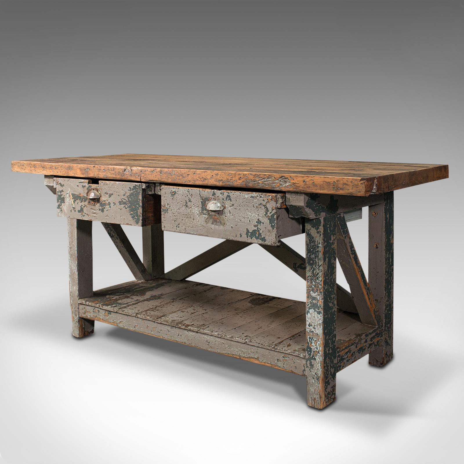 British Large Antique Silversmith's Bench, English, Pine, Craftsman's Table, Victorian