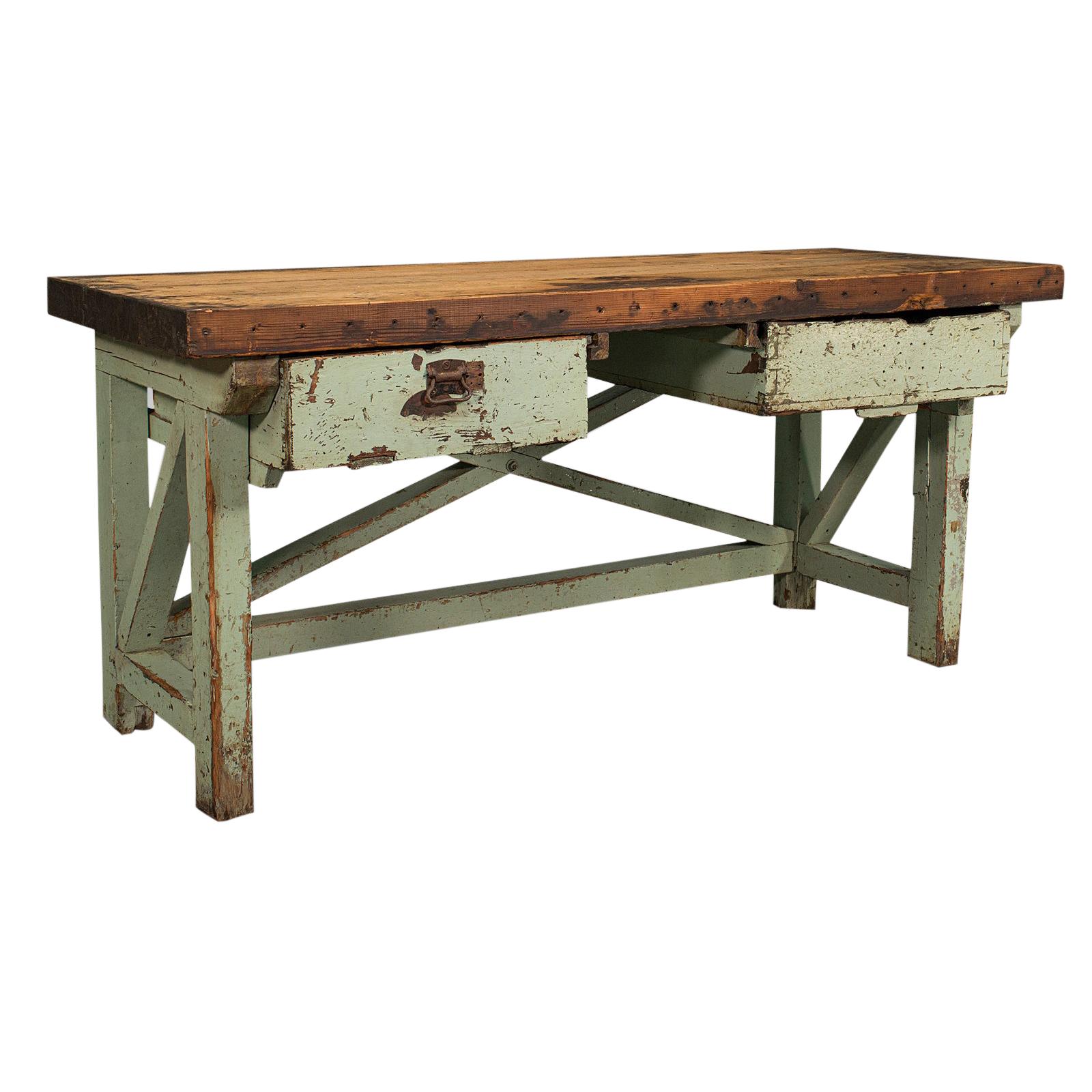 Large Antique Silversmith
s Table, English, Pine, Industrial, Bench, Victorian